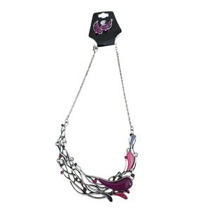 Unique Abstract Purple Pink Silver Tone Necklace Earrings Set Stunning